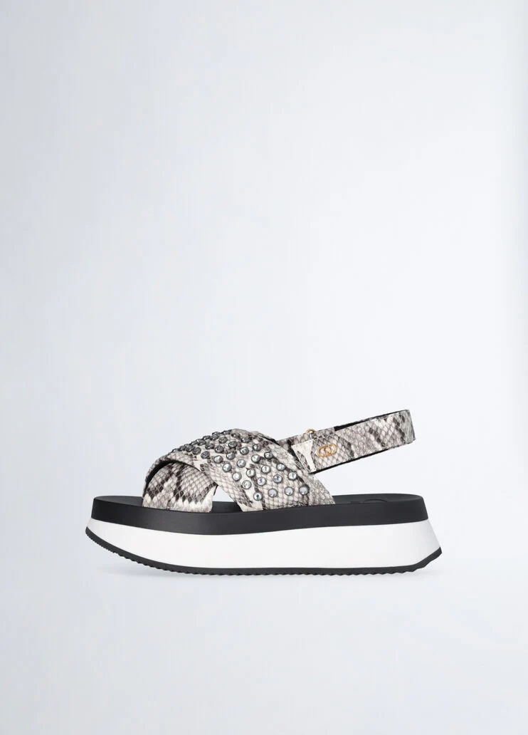 Platform sandals with jewel studs