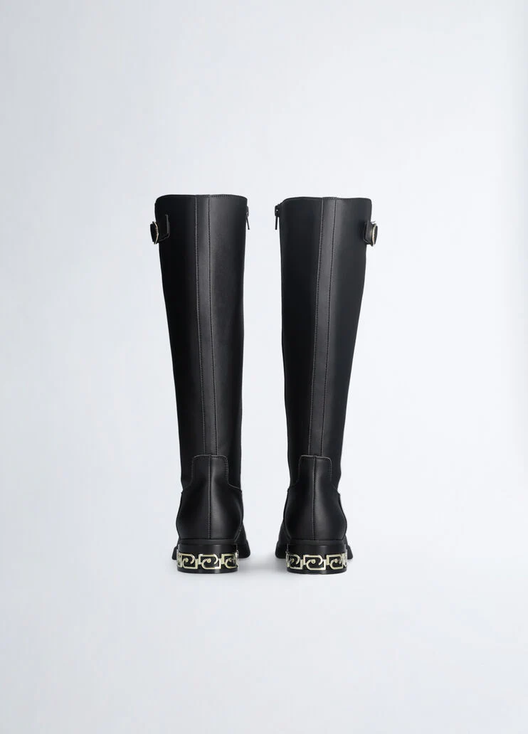 High boots with logo buckle