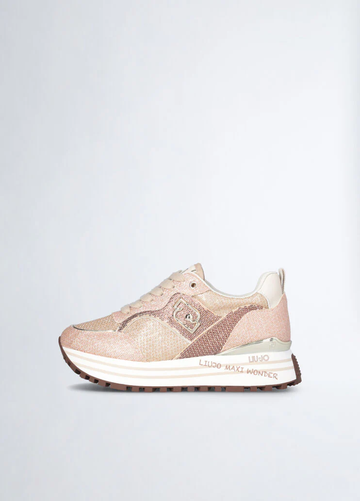 Platform sneakers with glitter and sequins