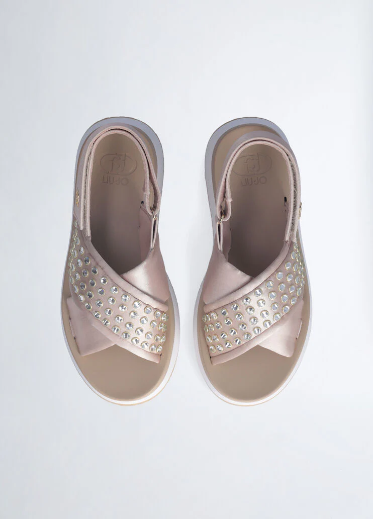 Platform sandals with jewel studs
