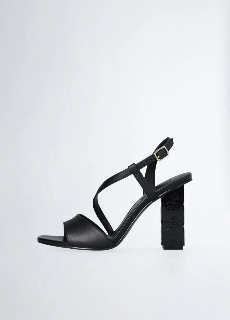 Sandals with branded heel