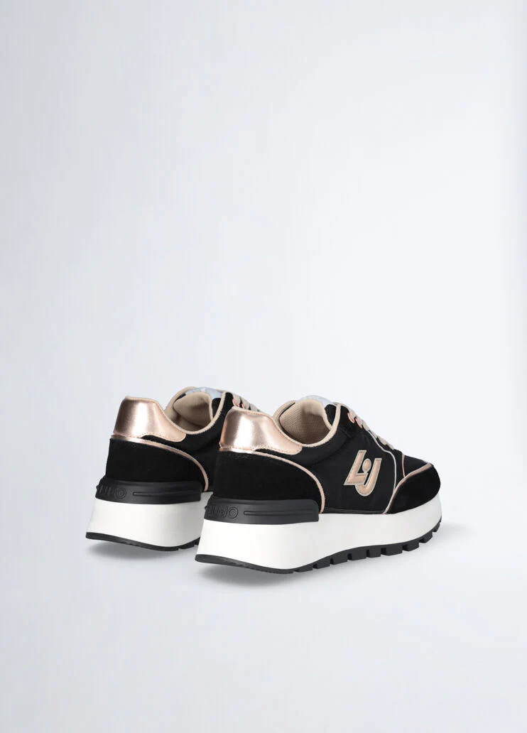 Suede and shiny nylon platform sneakers