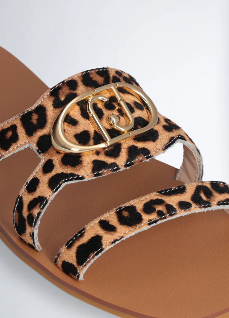 Flat pony hair sandals