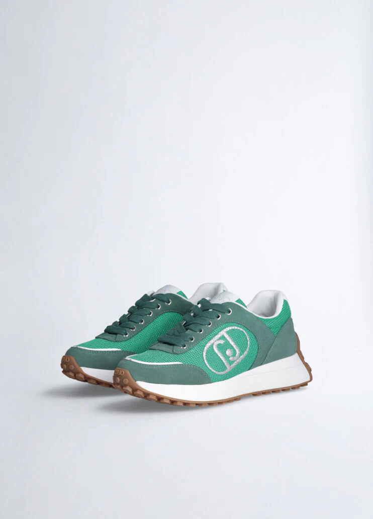 Suede and brighty mesh running shoes