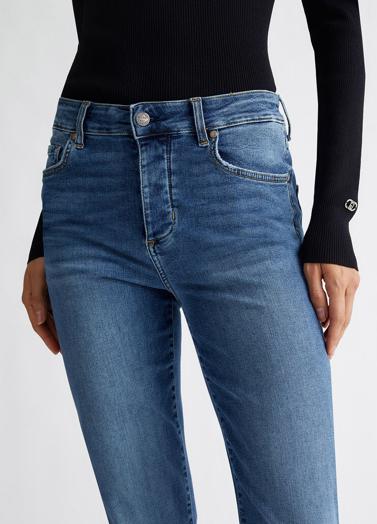 High-waisted straight-leg jeans