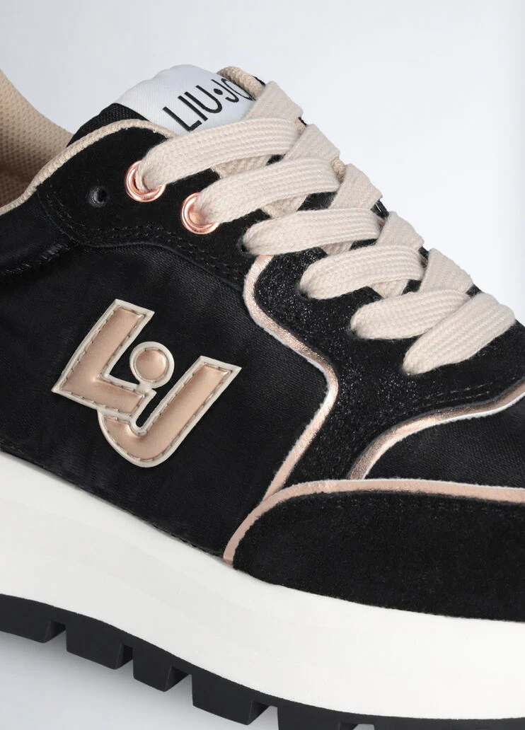 Suede and shiny nylon platform sneakers