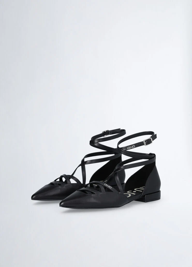 Black leather ballet shoes with strap