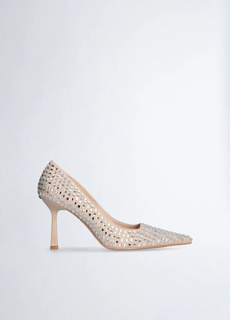Nude court shoes with all-over rhinestones