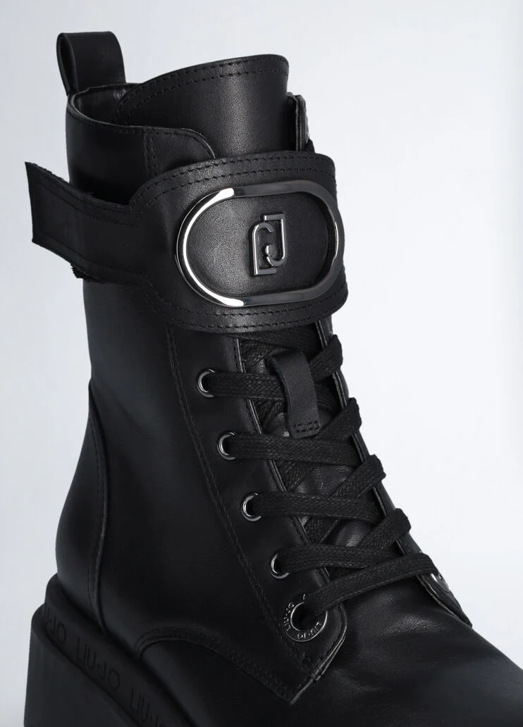 Leather platform combat boots