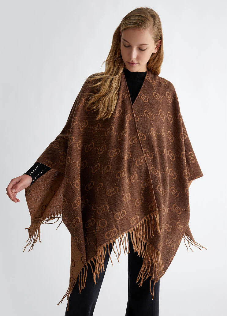 Poncho with jacquard monogram logo