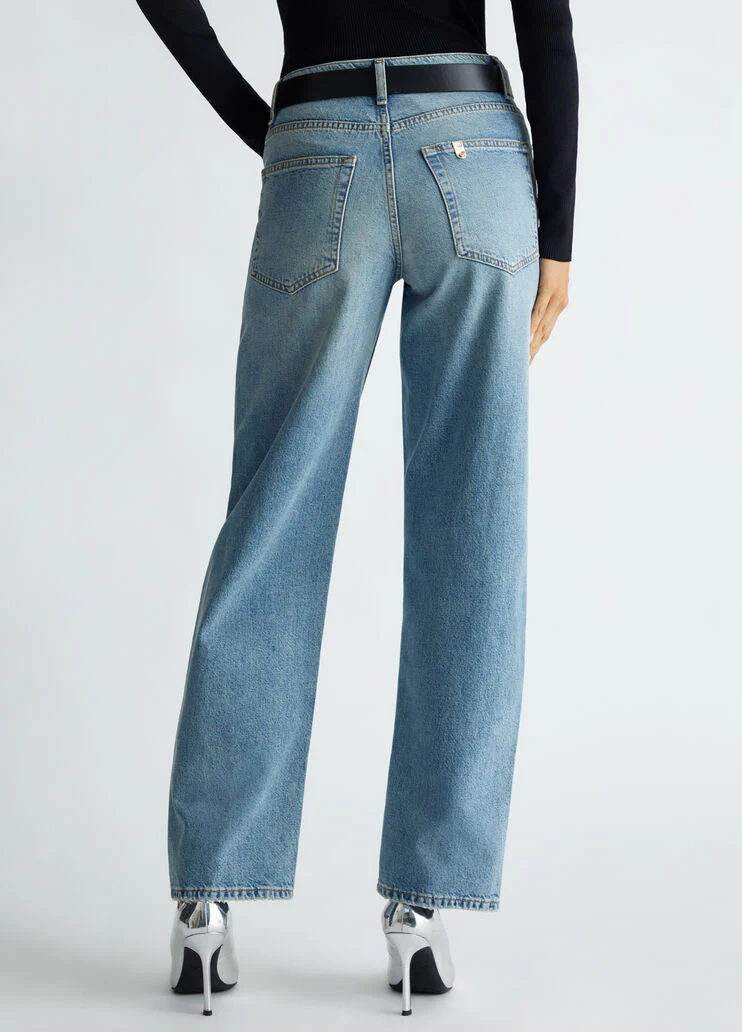 High-waisted straight-leg jeans
