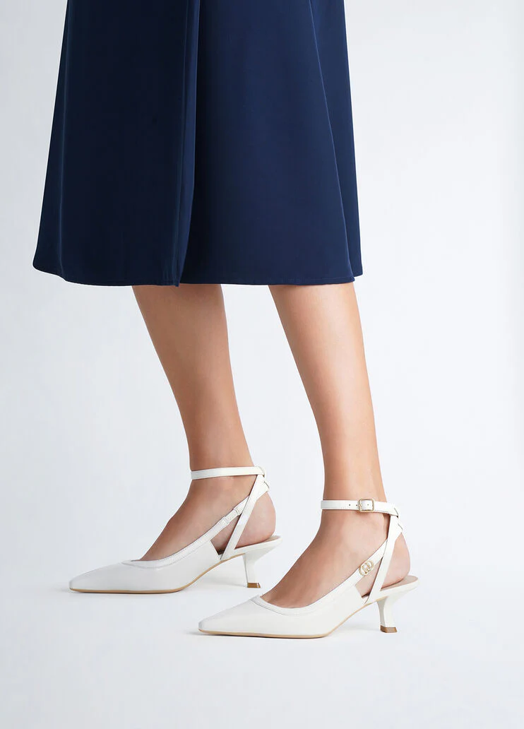 White slingbacks with low heel