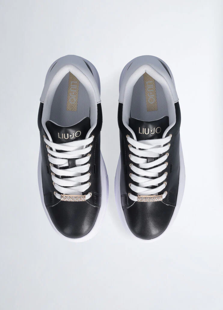 Black leather platform sneakers
