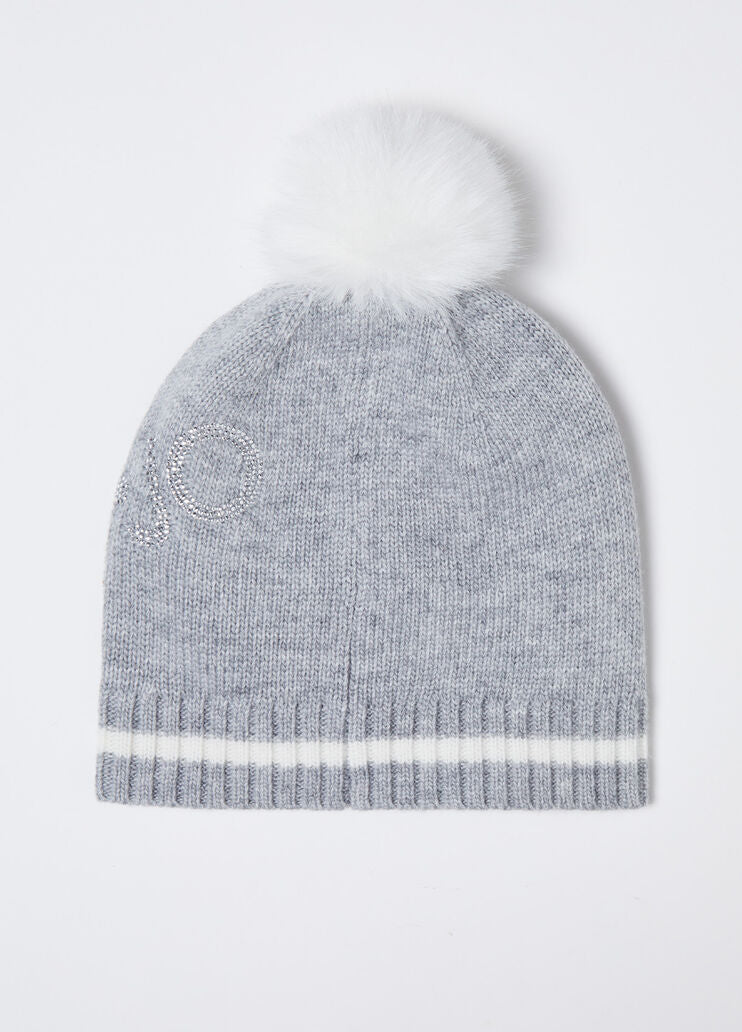 Wool-blend hat with pom-poms