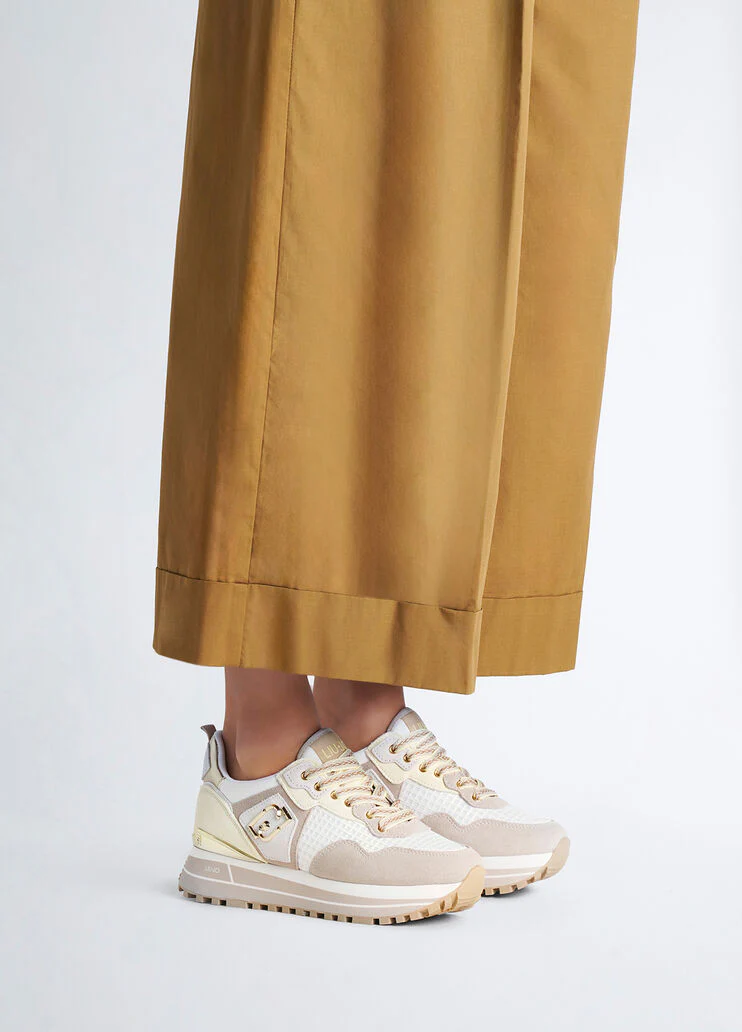 Suede and mesh platform sneakers