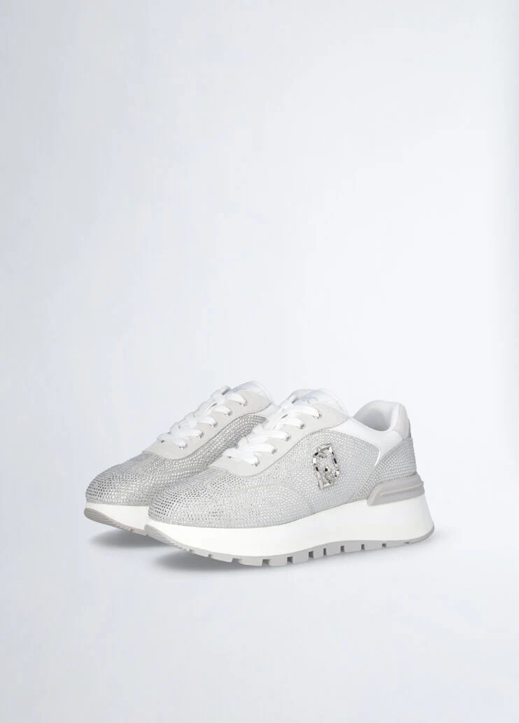 White sneakers with all-over rhinestones