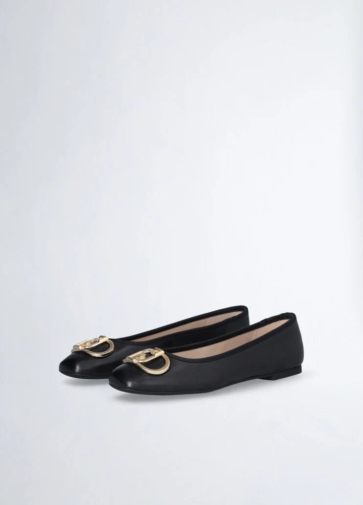 Black leather ballet flats
