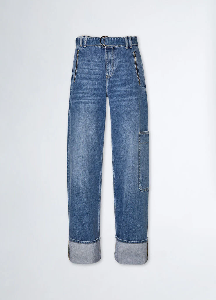 Flared cargo jeans with belt