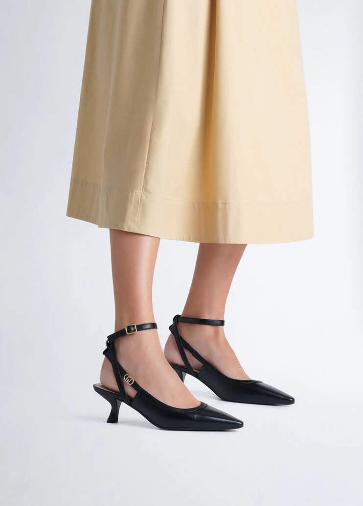 Black slingbacks with low heel