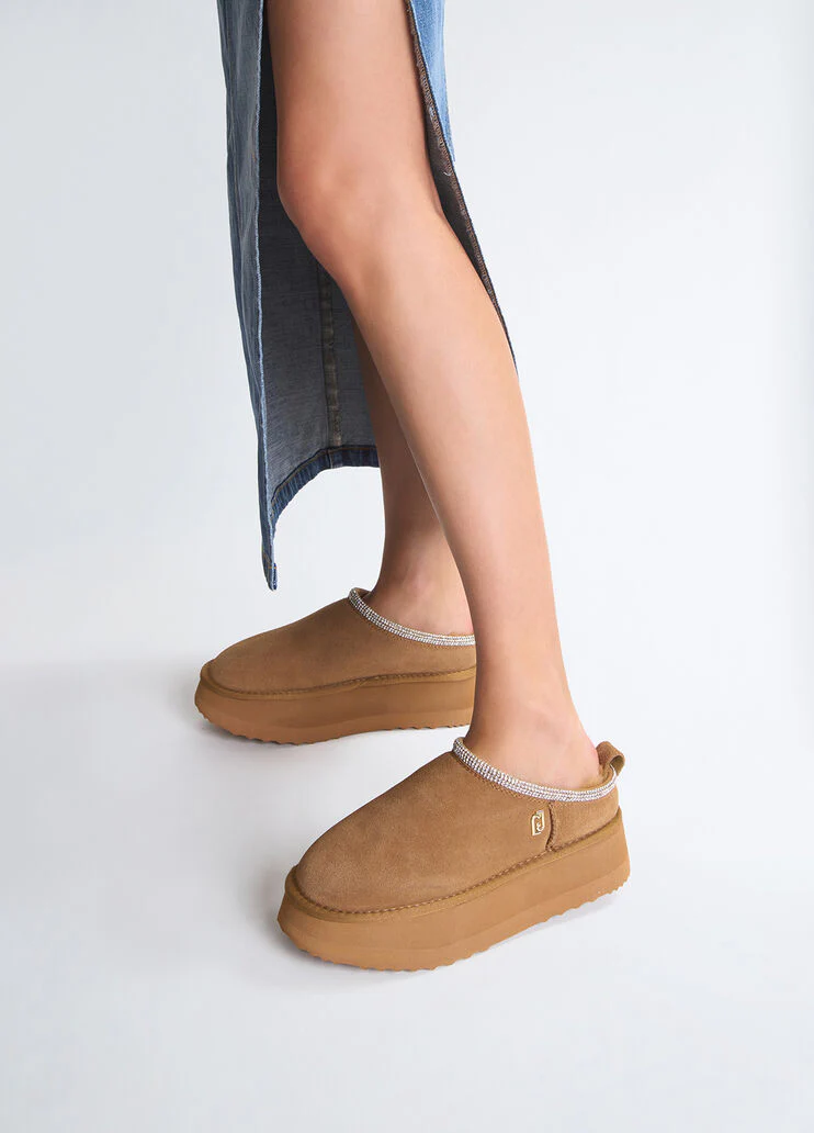 Suede platform mules