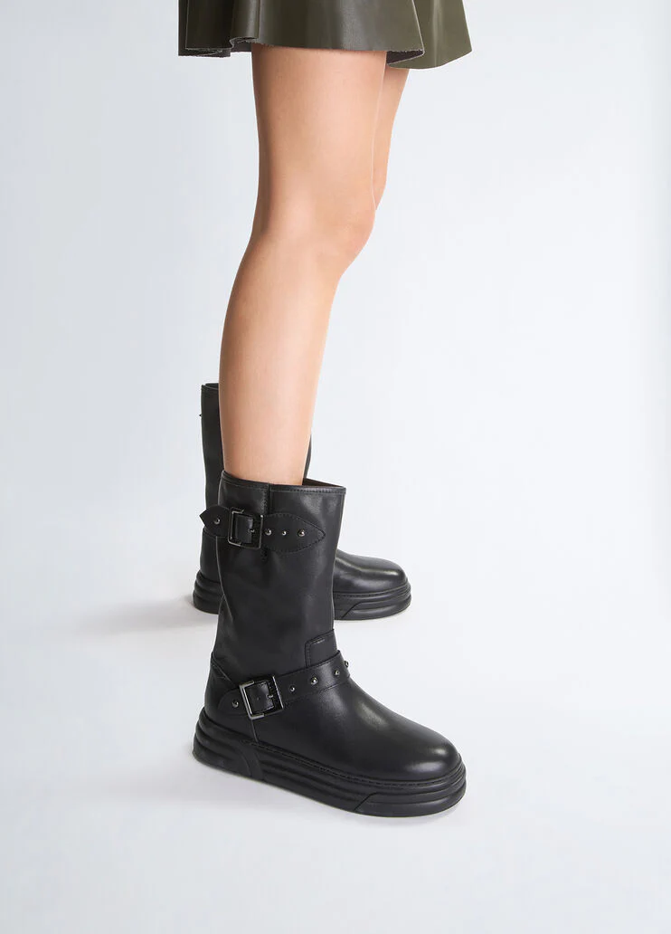 Leather biker boots
