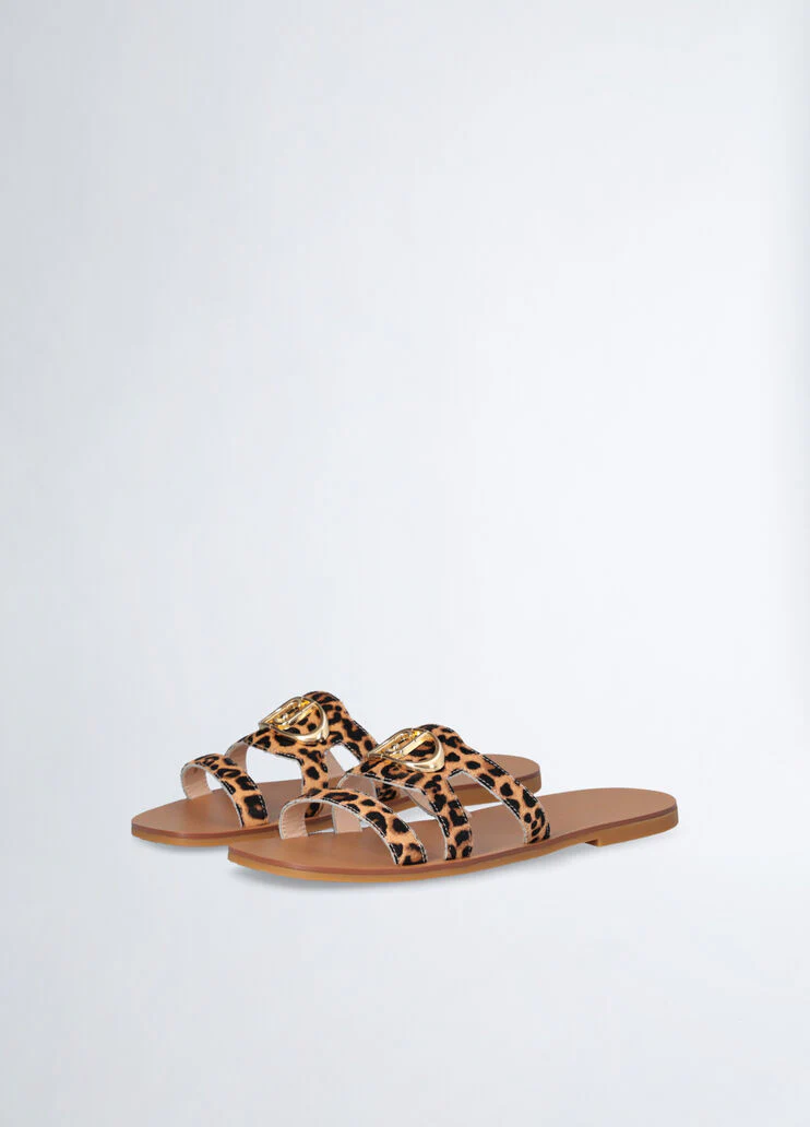 Flat pony hair sandals