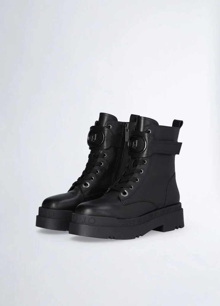 Leather platform combat boots