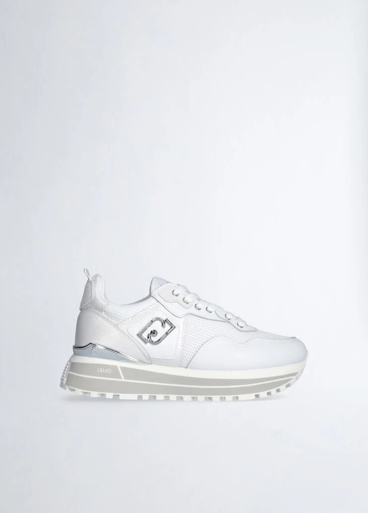 Leather and mesh platform sneakers