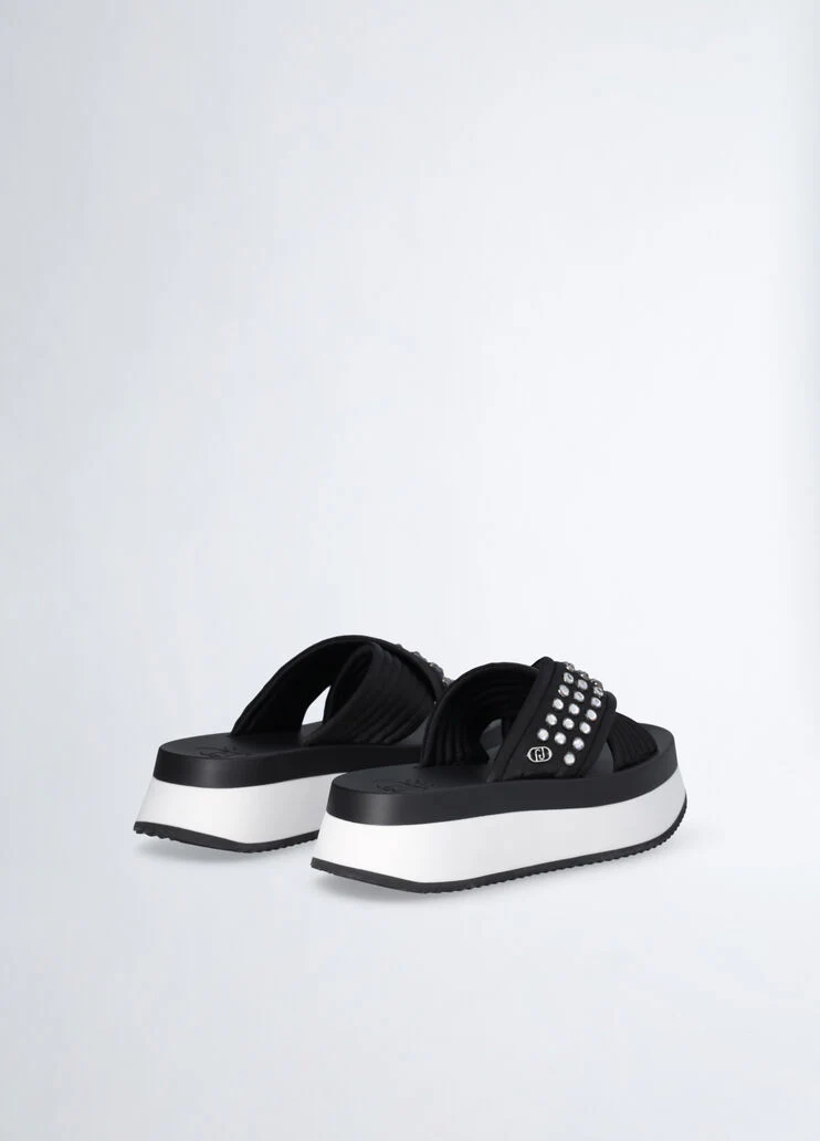 Platform sandals with bejewelled studs