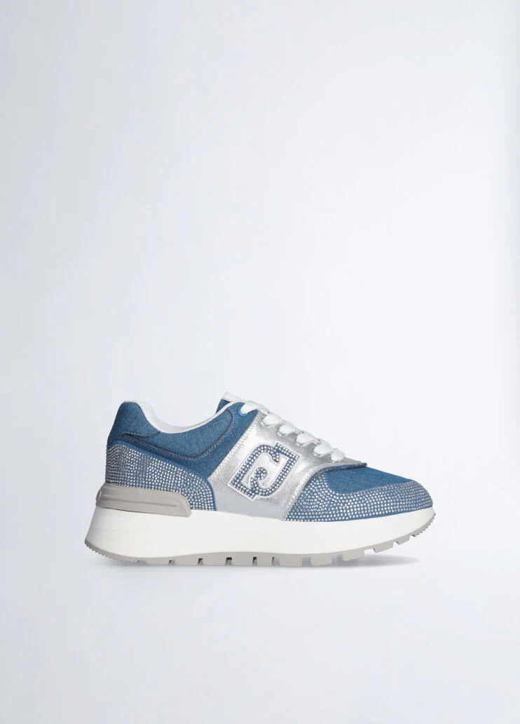 Denim sneakers with rhinestones