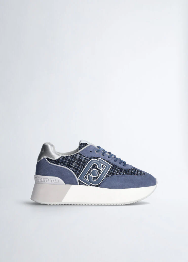 Blue tweed platform sneakers