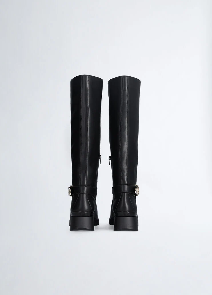 Black leather knee-high boots