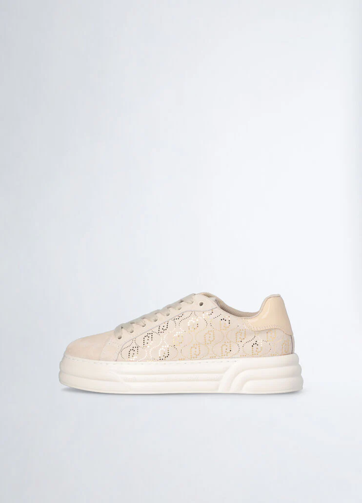 Beige monogram platform sneakers
