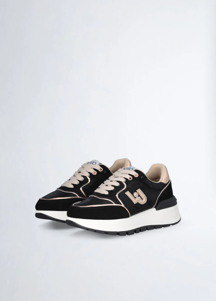 Suede and shiny nylon platform sneakers