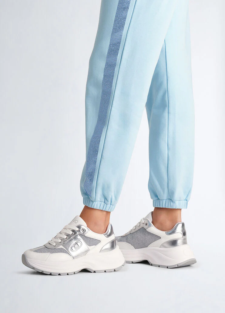 Leather and lurex sneakers