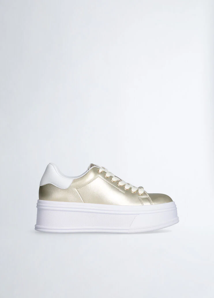 Gold leather platform sneakers