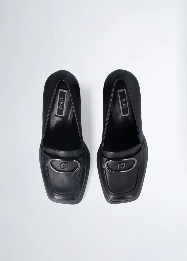 Black heeled loafers