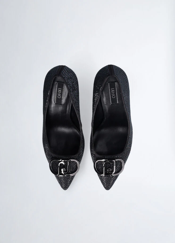 Black court shoes with all-over rhinestones