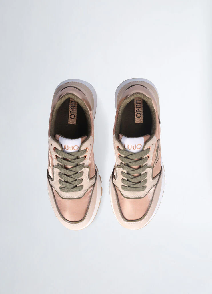 Suede and shiny nylon sneakers
