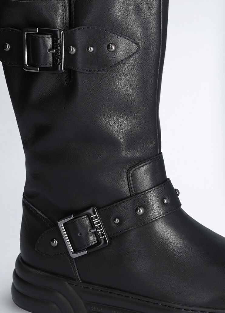 Leather biker boots