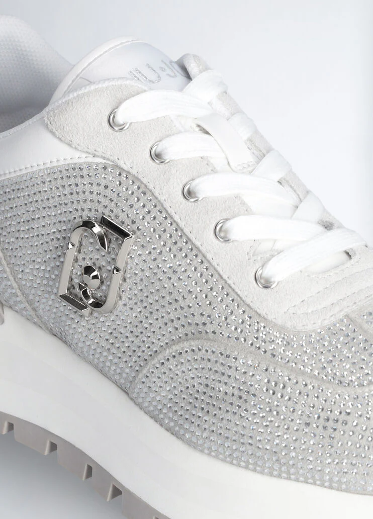 White sneakers with all-over rhinestones
