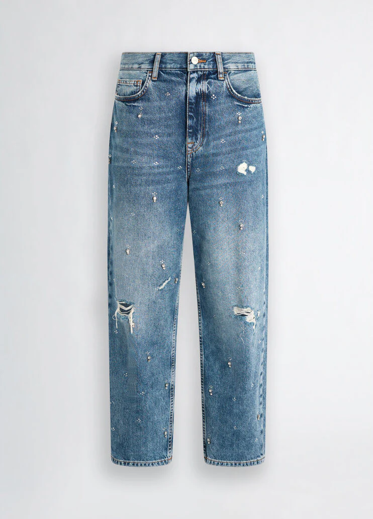 Straight-leg jeans with rhinestones