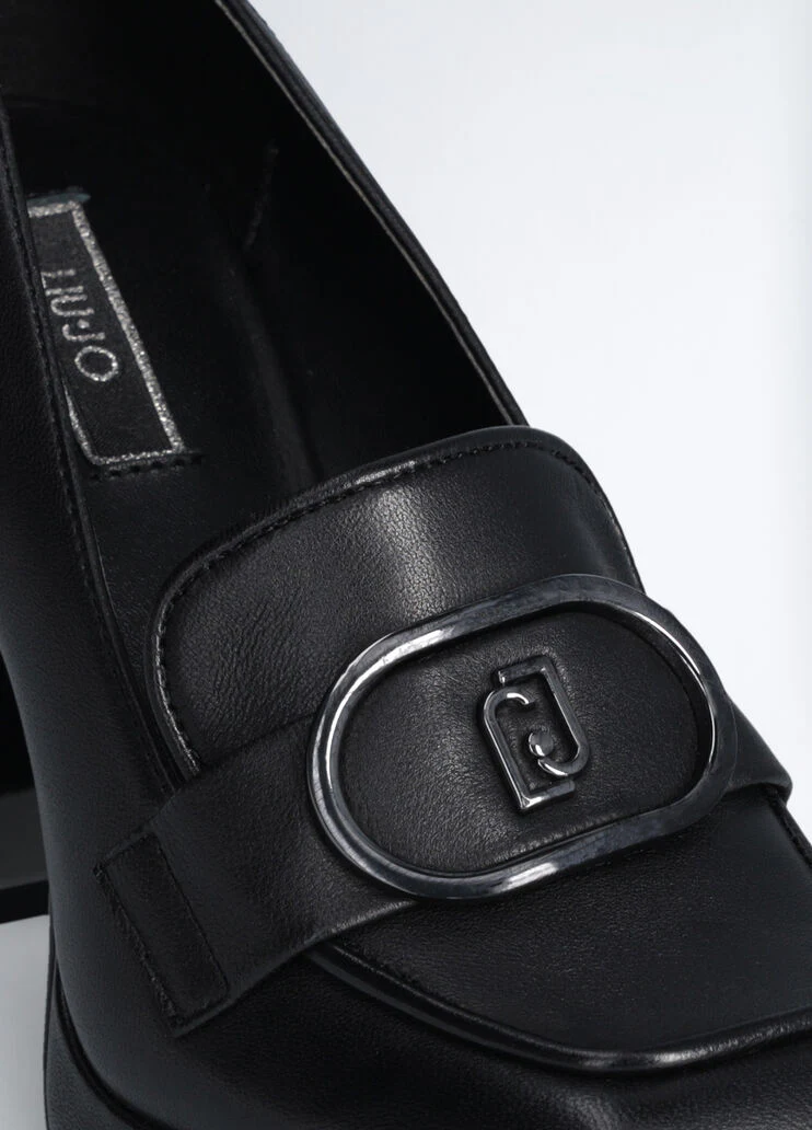 Black heeled loafers