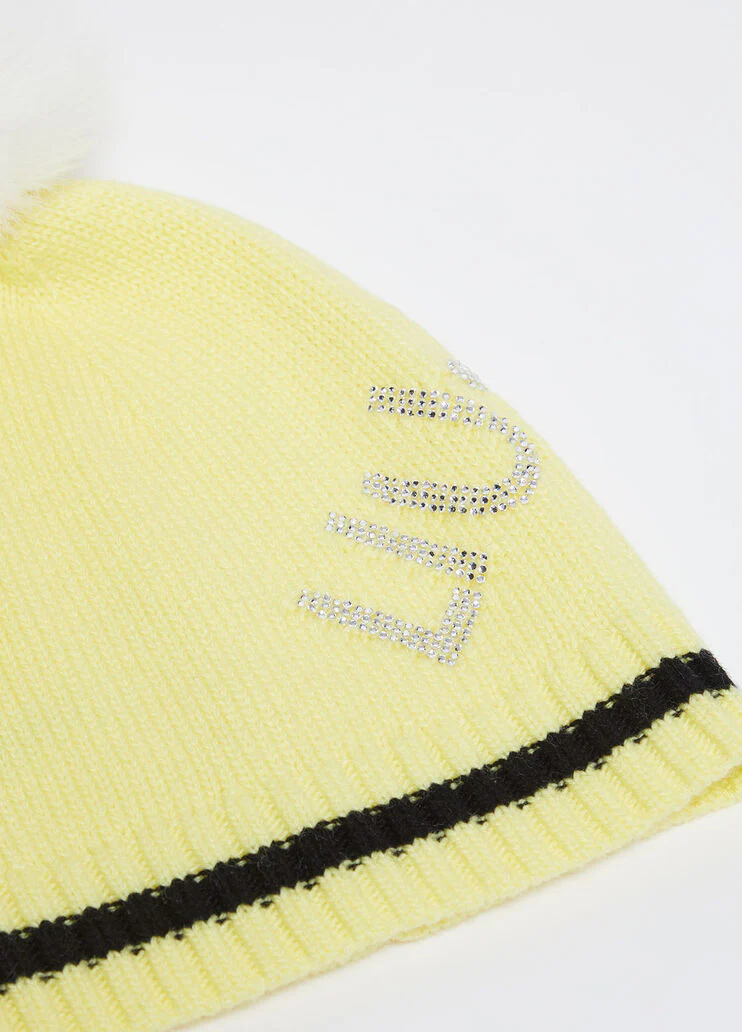 Yellow hat with pom-pom