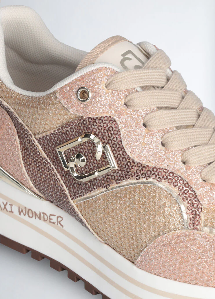 Platform sneakers with glitter and sequins