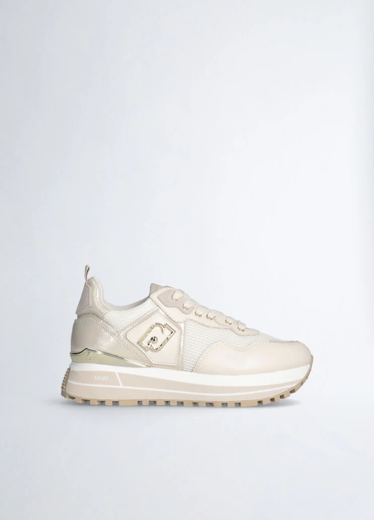 Leather and mesh platform sneakers