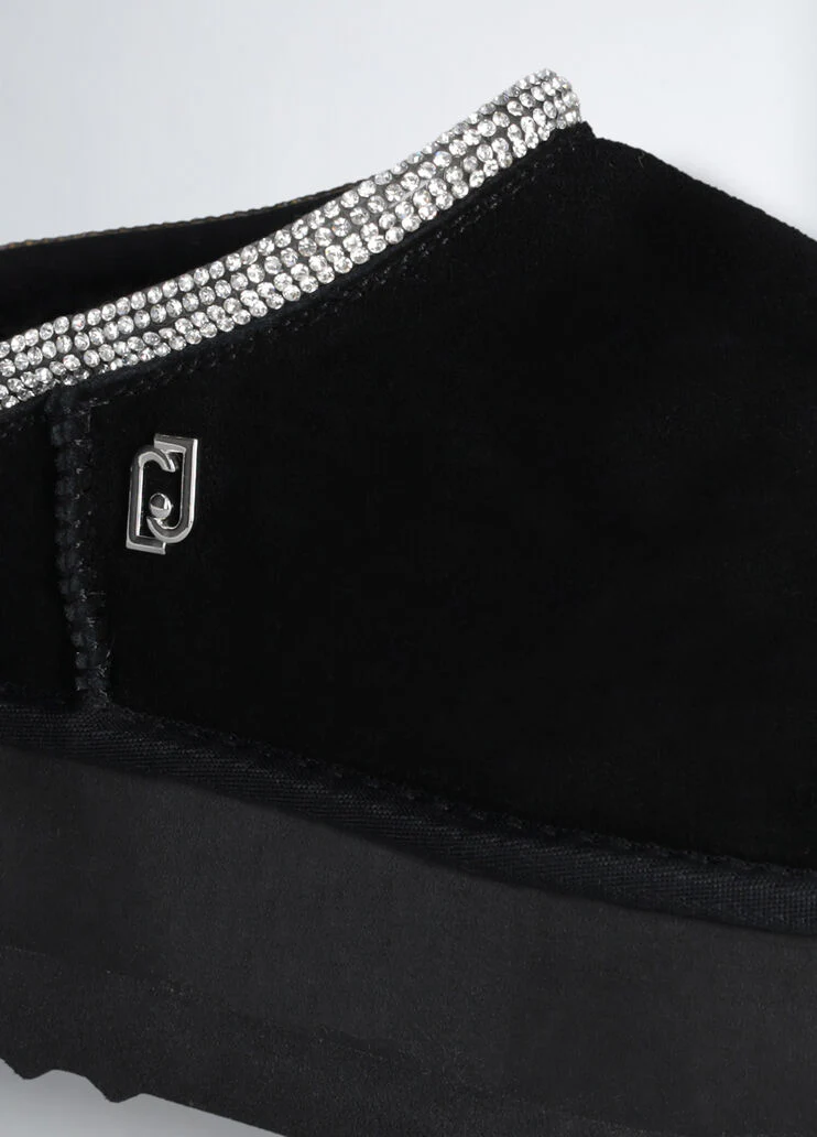 Black suede platform mules