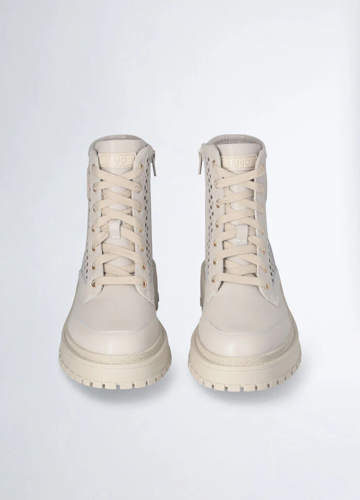 Perforated leather combat boots