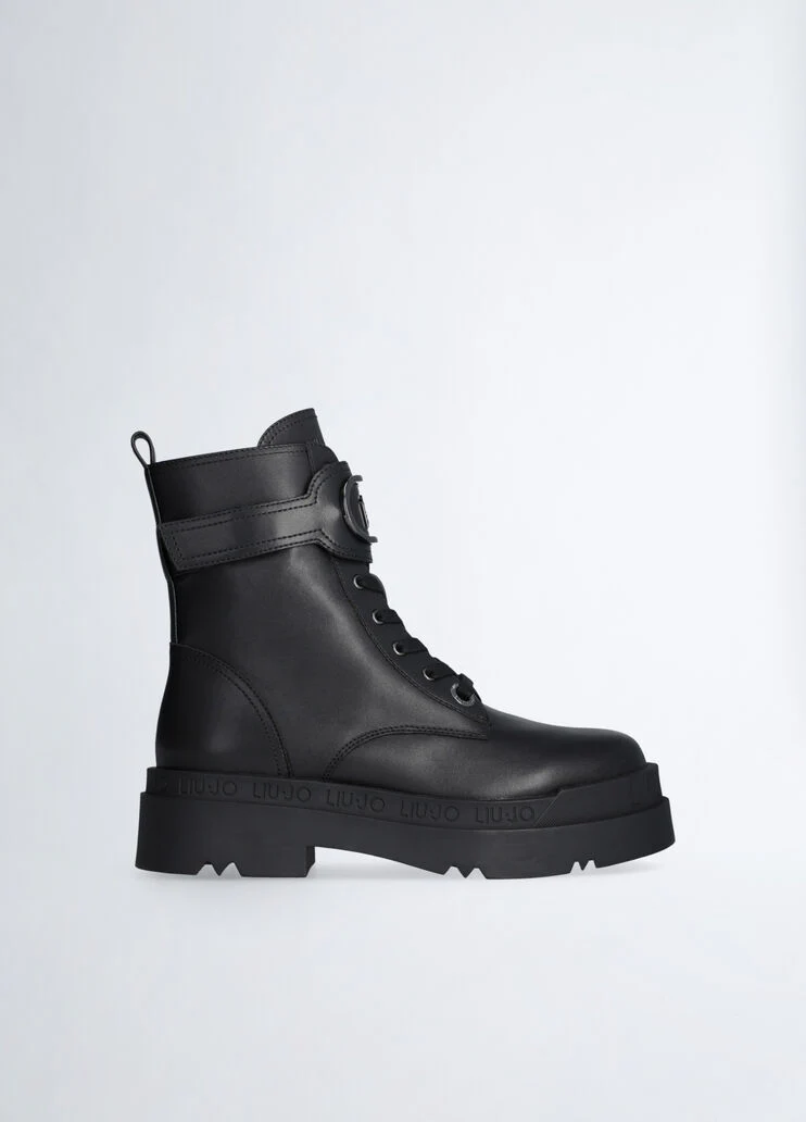 Leather platform combat boots