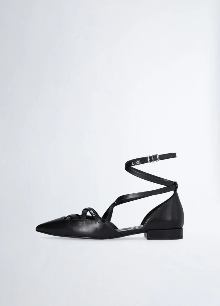 Black leather ballet shoes with strap